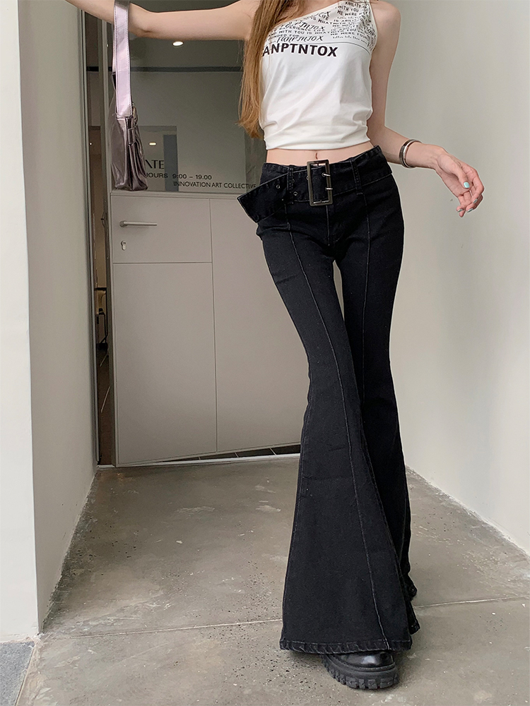 Pantalones vaqueros acampanados Retro americanos para mujer, pantalones de mezclilla de algodón negro, cintura baja, e-girl, pantalones ajustados, moda Y2K High Street