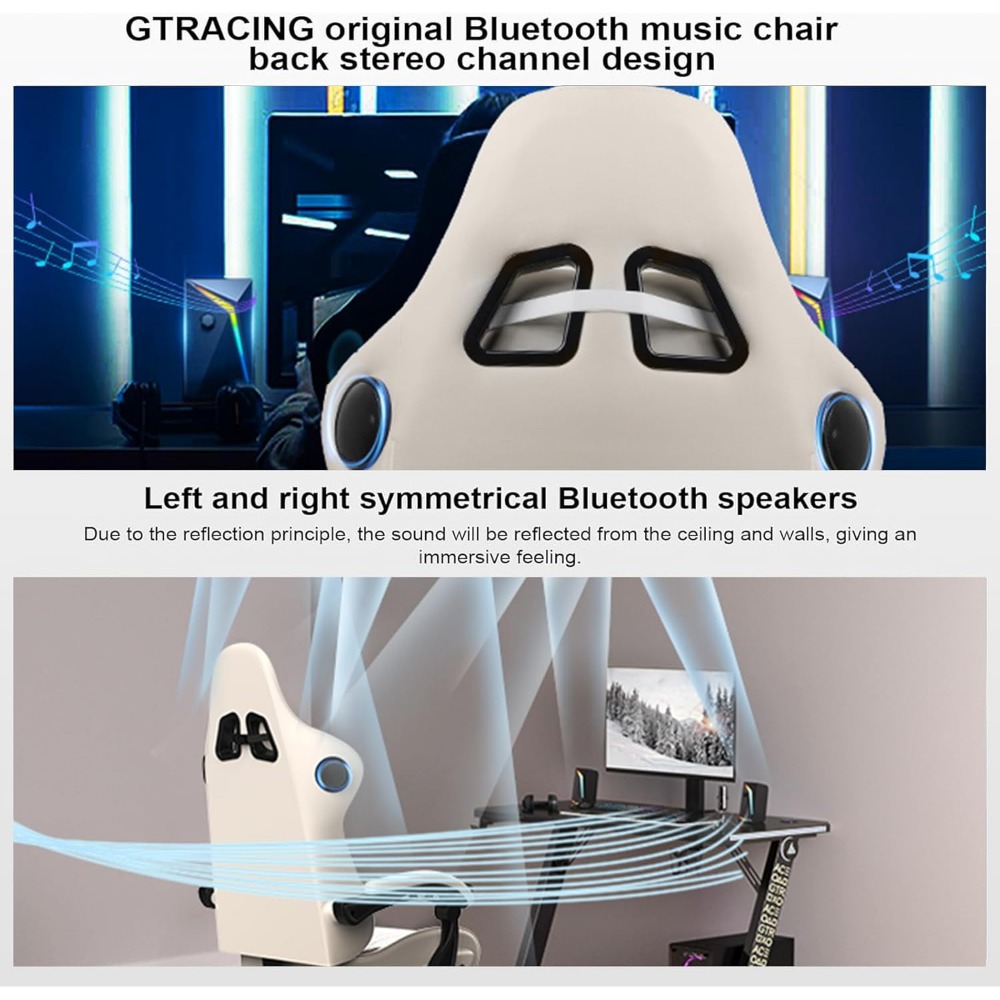 Gaming Chair, Computer Chair with Footrest and Bluetooth Speakers, High Back Ergonomic Gaming Chair