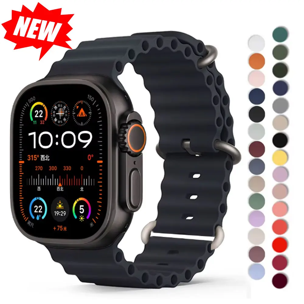 Pulseira oceano para apple watch ultra 2 band 49mm 10 9 8 7 45mm 41mm pulseira de silicone iwatch 6 5 4 3 se 44mm 40 42mm banda