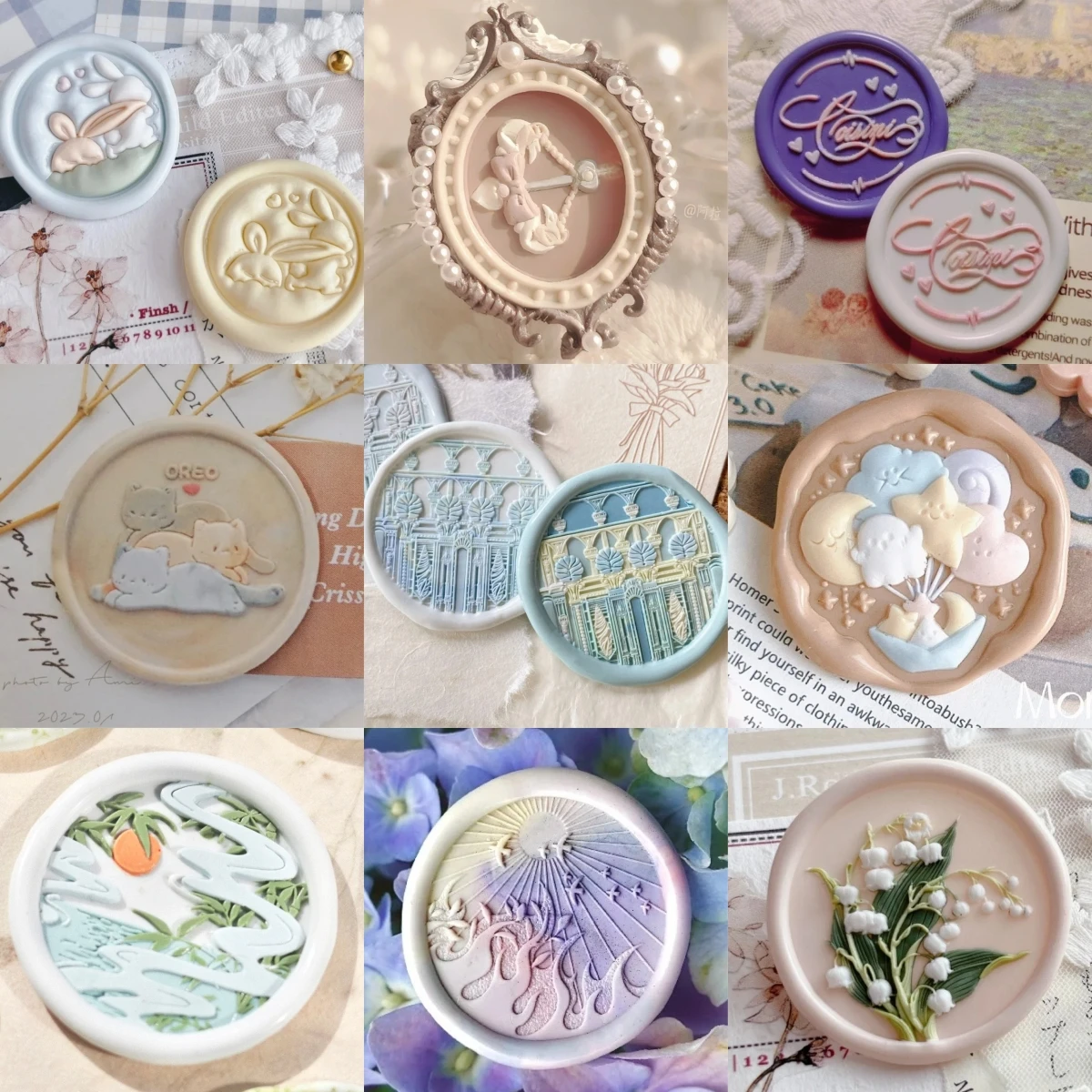 DIY fire seal Phoenix fan relief seal head cute cat carving multi-layer copperhead invitation envelope sealing stamp toy