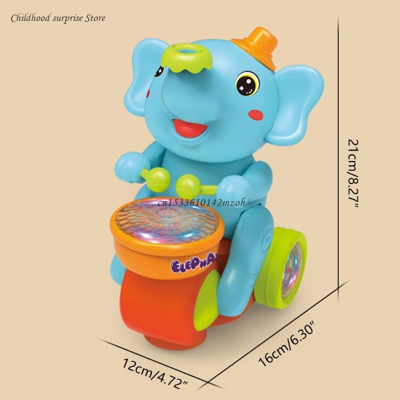 Elefante elétrico andando brinquedo batendo tambor soprando bola brinquedo com luz música dropship