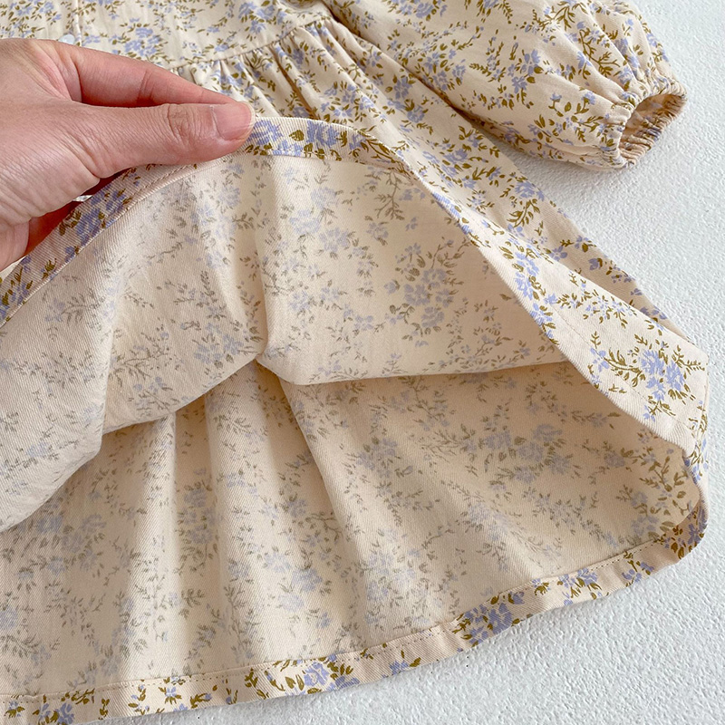 Dulce niños niñas de manga larga estampado de flores vestido de princesa otoño niñas vestido con cuello de muñeca ropa para niños vestido