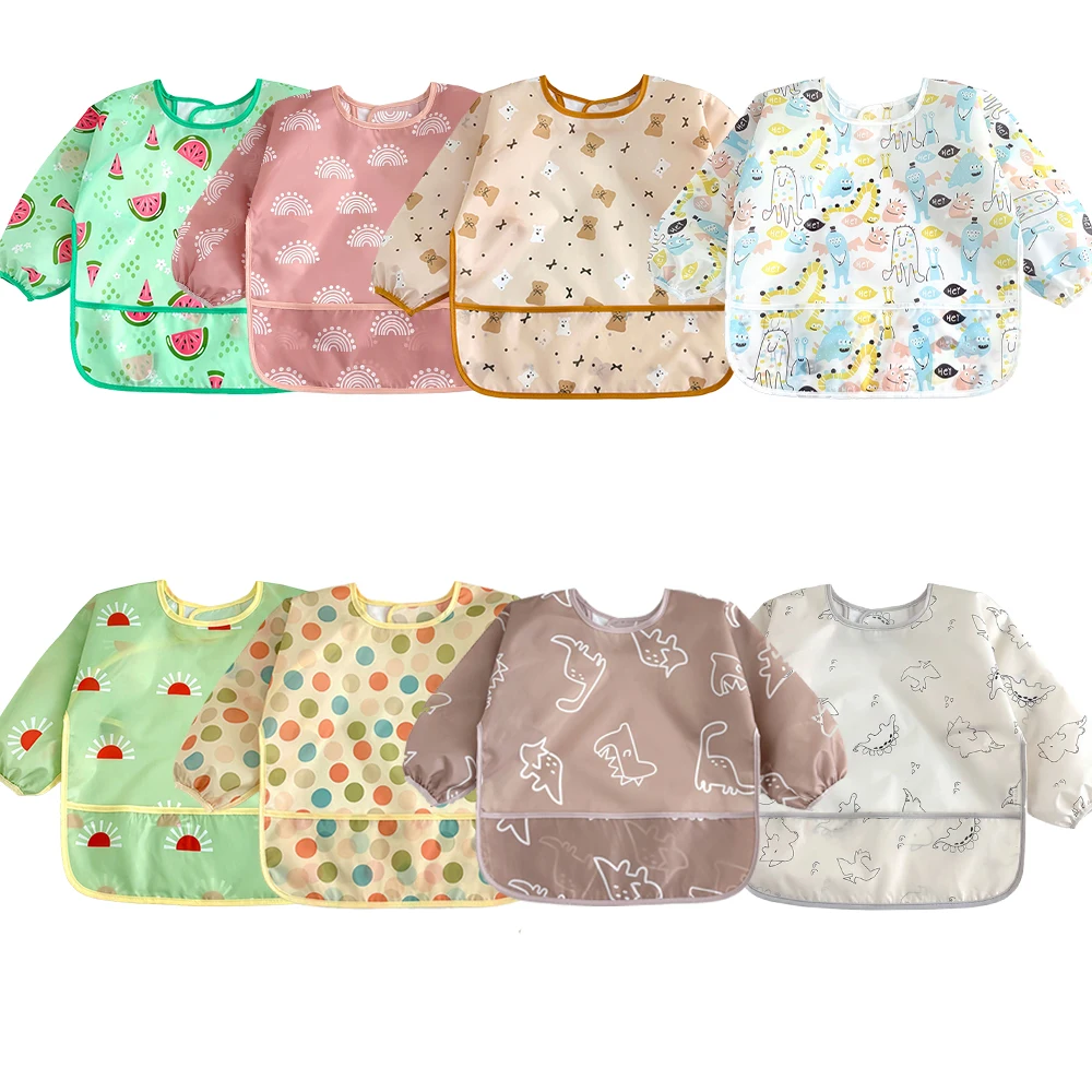 Babadores de bebê de manga completa à prova dwaterproof água crianças avental manga longa blusa de alimentação crianças comendo peitoral infantil cachecol roupas