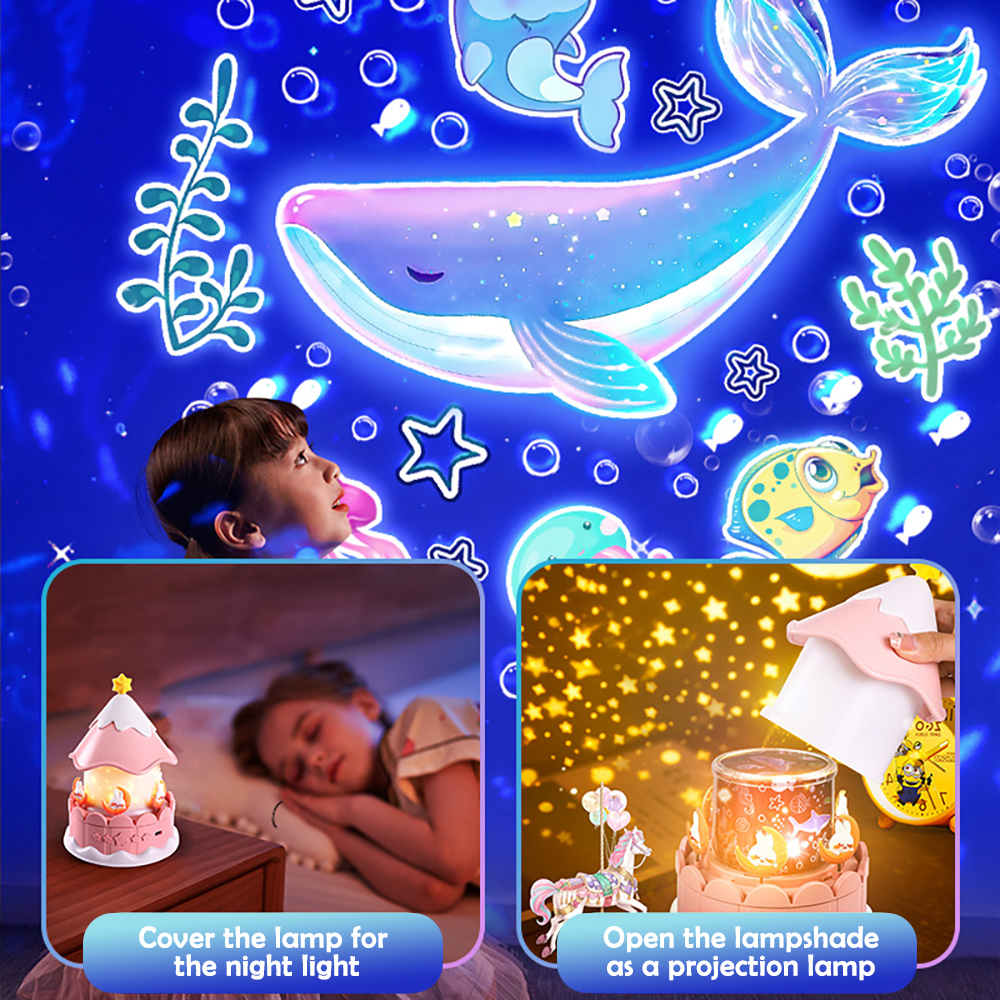 Proyector Kawaii de luz nocturna para guardería, proyector giratorio de océano para niños, lámpara para dormir para fiesta, cumpleaños, regalos de navidad