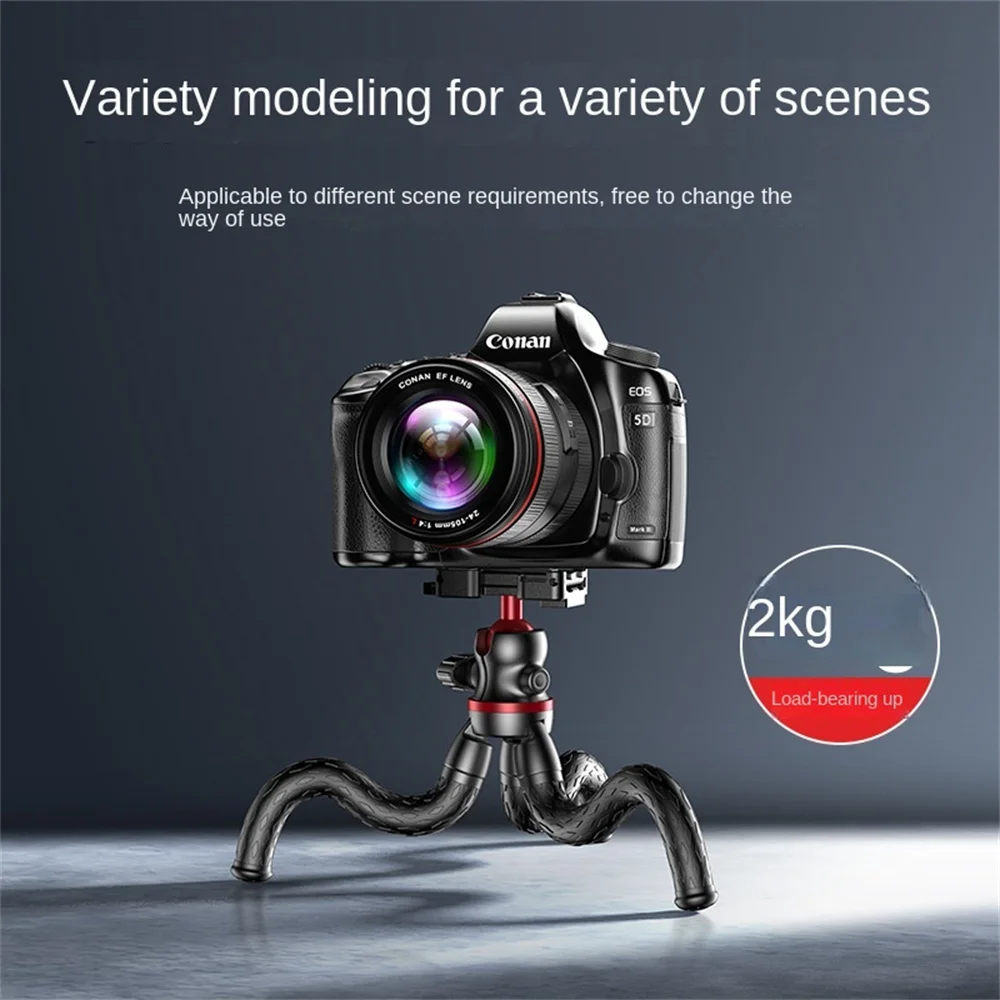 FANGTUOSI Soporte de trípode de pulpo flexible para soporte móvil DSLR Trípode de diseño 2 en 1 con soporte ajustable Zapata fría Tornillo de 1/4''