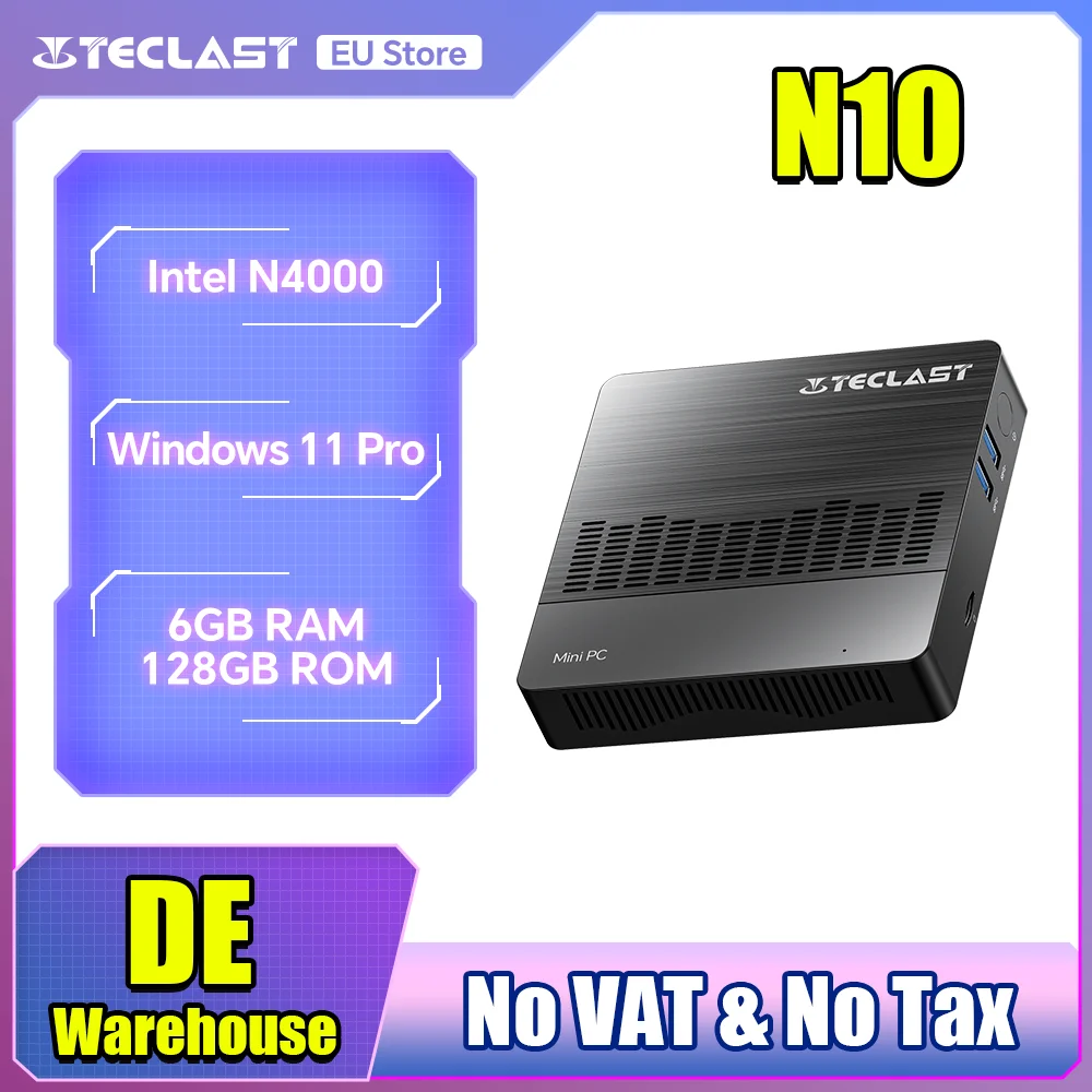 Teclast N10 Mini PC Windows11 Pro Intel N4000 6 GB RAM 128 GB ROM M.2 SSD Desktop portatili Mini computer HDMI + VGA USB3.2x3 RJ45