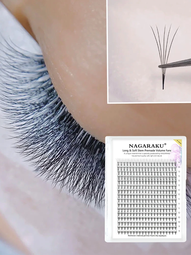 NAGARAKU Sharp แคบ Premade แฟน Eyelash Extension 5D 6D 10D บาง Pointy ฐานแฟนรัสเซีย Ready รัสเซีย