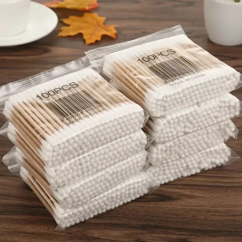 Hisopos de algodón de doble punta para bebé, palos de limpieza de oídos, Herramientas de limpieza saludables, 100 piezas por paquete