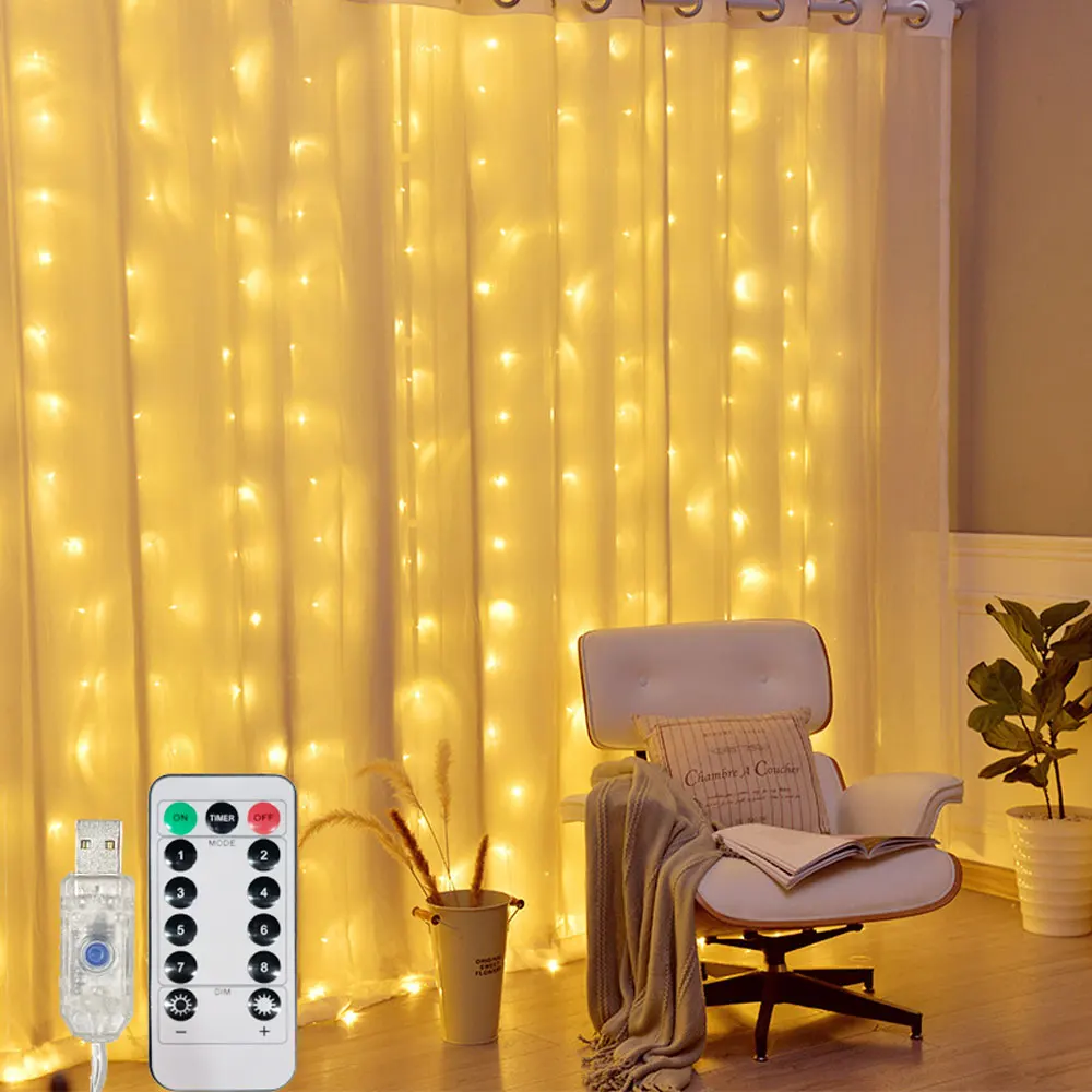 USB 커튼 문자열 조명 8 모드 요정 빛 크리스마스 할로윈 화환 휴일 Led 빛 웨딩 파티 홈 침실 장식