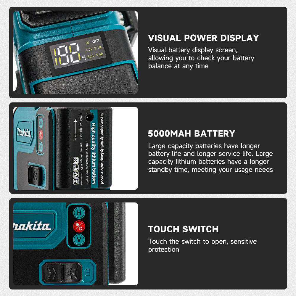 Makita High-Precision 16-Line Laser Level Green Light Laser 360° Remote Control High-Precision Wall-Mounted Portable Tools