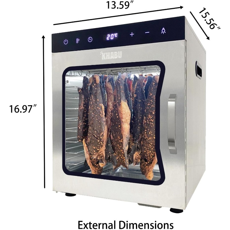 Stainless Steel Biltong Box Food Dehydrator and Drying Cabinet – Large 10 Trays, 5 Hanging Rods