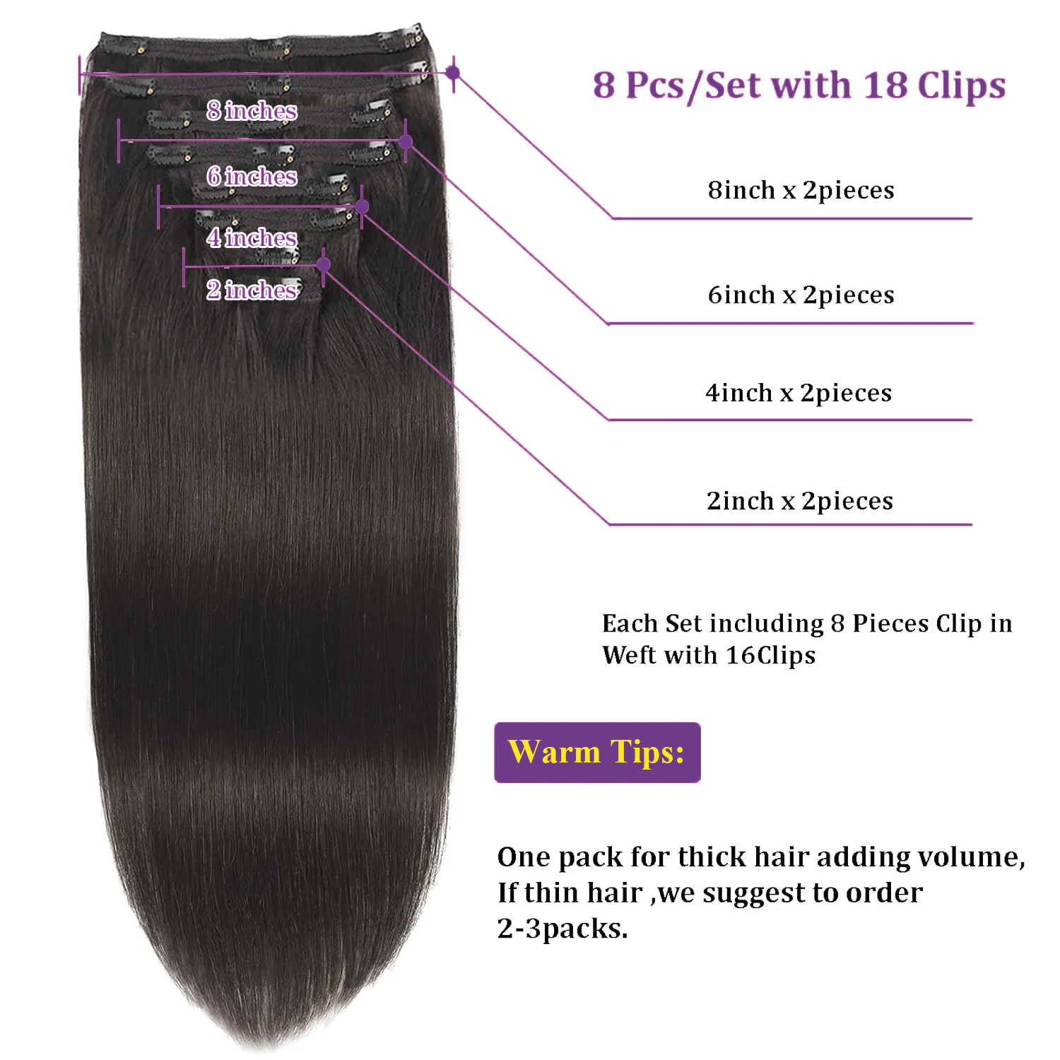 Grampo em extensões de cabelo humano em linha reta cor natural 100% não processado cabeça cheia cabelo virgem brasileiro clipe sem emenda na extensão