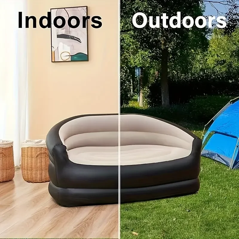Cama inflável portátil ao ar livre, sofá duplo de descanso, reclinável inflável de acampamento dobrável, sofá inflável ao ar livre reunindo