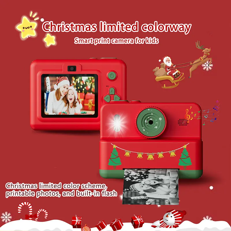 Câmera infantil, câmera de impressão instantânea de desenho animado | Com 3 rolos de papel térmico | Carregamento USB | Presente especial de Natal e aniversário para crianças