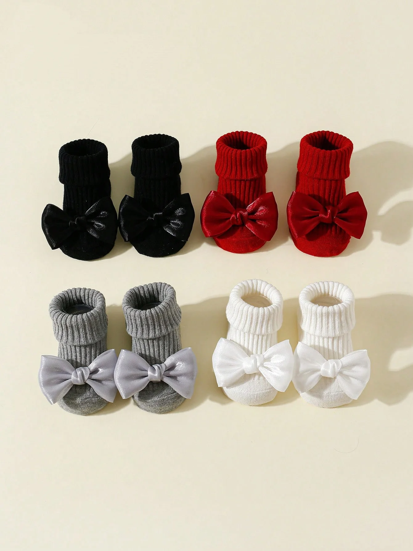 4 pares de calcetines para niños pequeños con lazos, lindos calcetines tobilleros de algodón suave para niñas, calcetines antideslizantes de moda para bebés recién nacidos de 0 a 24 meses
