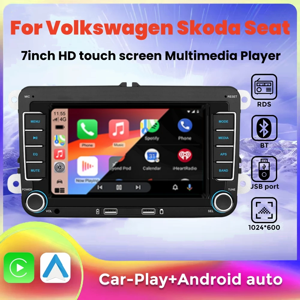 7 "2 Din HD medios de coche vídeo RDS Airplay Radio de coche CarPlay Android Auto Audio estéreo para Volkswagen/Seat/Skoda/Passat/Golf/Polo