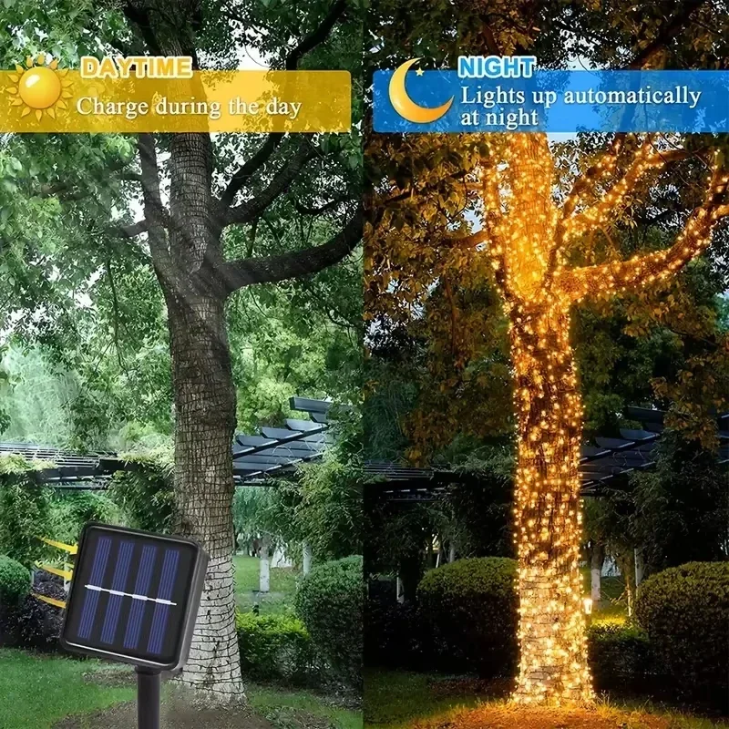 Solar Powered 50/100 LED Fairy Lights 8 Lighting Modes IP65 Waterproof Outdoor String Lights for Garden Wedding Christmas Decor