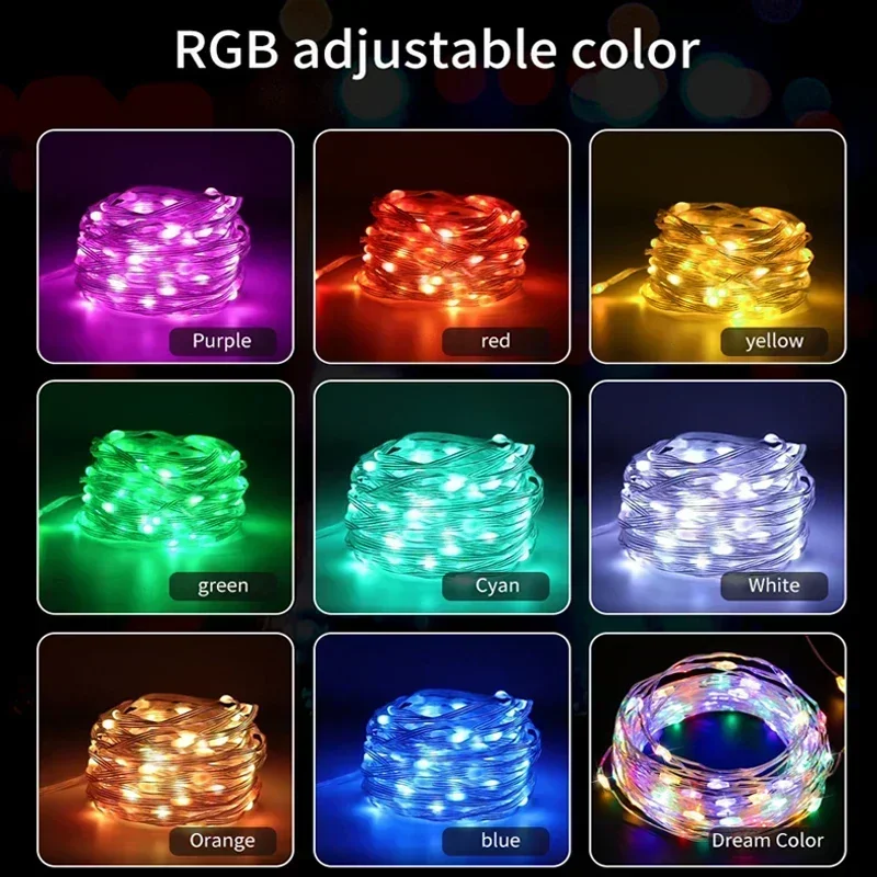 Tira de luces LED Dreamcolor RGBIC, resistente al agua, Bluetooth, luz de hadas inteligente, captación de música, luz de Color de sueño, Control por aplicación, bricolaje, fiesta de Navidad