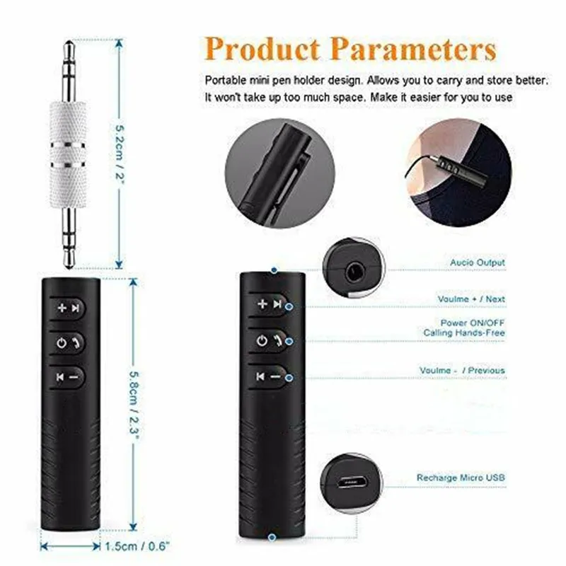 Không Dây Bluetooth 5.0 Bộ Thu Tín Hiệu Jack Cắm 3.5Mm Cho Xe Hơi Âm Nhạc Âm Thanh Aux A2dp Tai Nghe Reciever Tay Nghe
