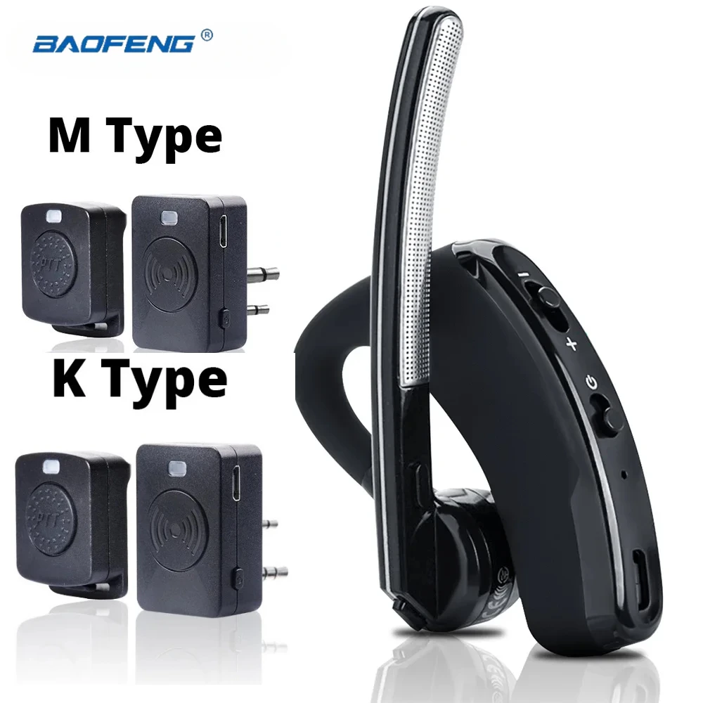 Беспроводная гарнитура BaoFeng Walkie Talkie, Bluetooth PTT наушники с микрофоном, портом M/K для UV-82 UV-5R BF-888S Kenwood Moto Ham Station