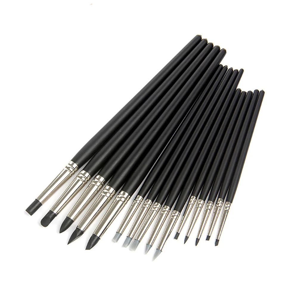5pcs Art Silicone Brush Diy Nail Tools Color Shapers Paint Brushes Clay Sculpture Shaping Modeling Rubber Tip Artists Supplies
