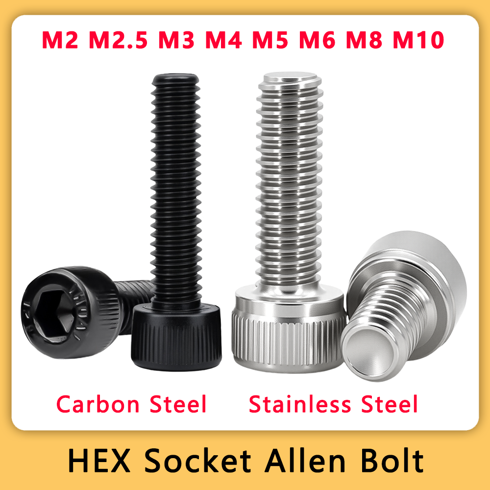 5-100pcs M2 M2.5 M3 M4 M5 M6 M8 M10 304 Stainless Steel Hex Socket Cap Head Allen Bolt DIN912 Grade 12.9 Black Hexagon A2 Screw