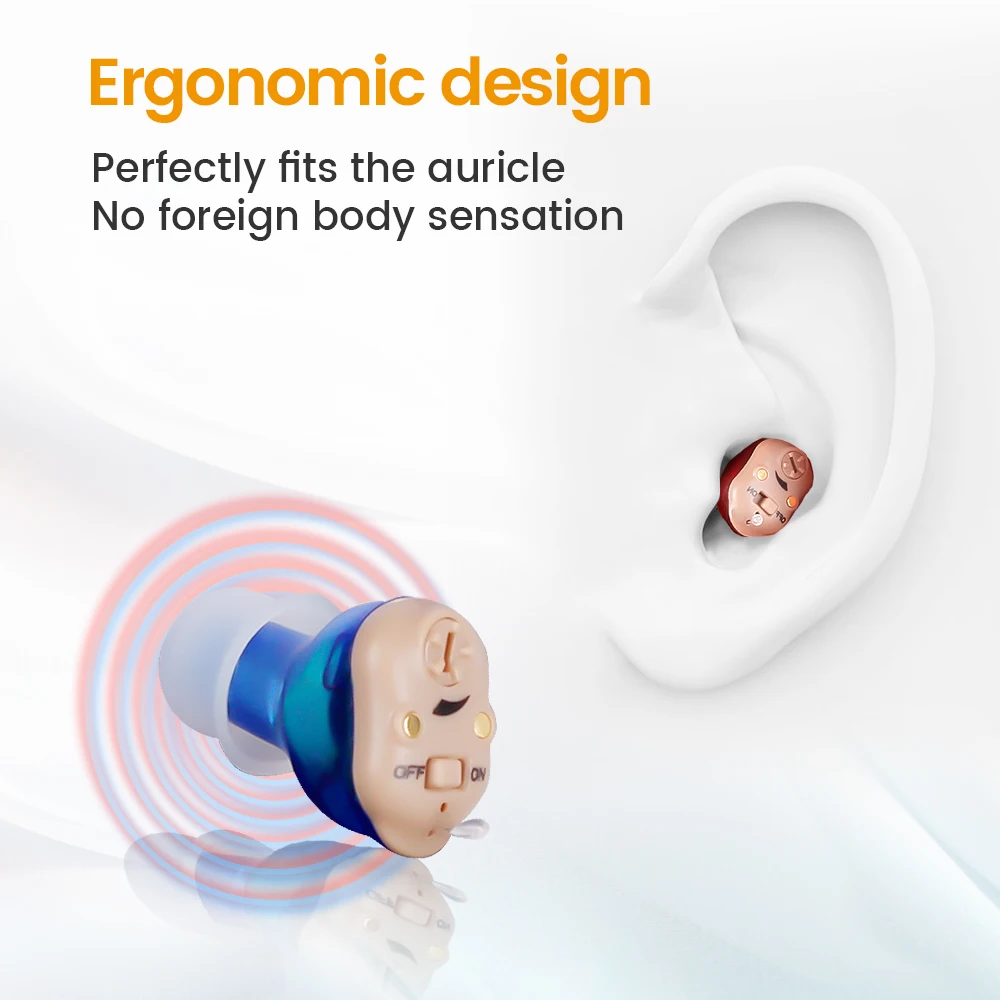 เครื่องช่วยฟังผู้สูงอายุแบบชาร์จไฟได้ ITE หูหนวกอุปกรณ์ฟัง Mini Wireless Sound Amplifier เครื่องช่วยฟังที่มองไม่เห็นหูฟัง
