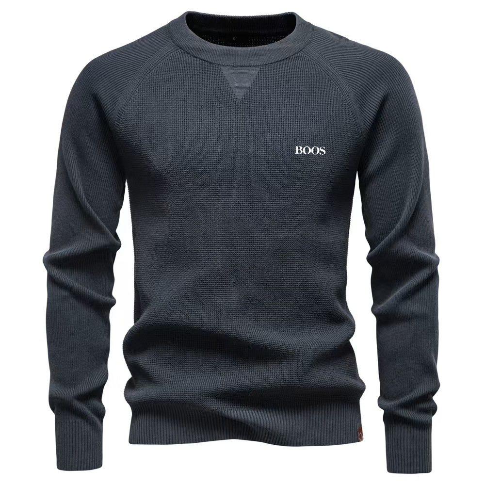 2025 outono e inverno novo suéter de cor pura elegante com gola redonda para homens, suéter masculino de malha casual de negócios de alta qualidade