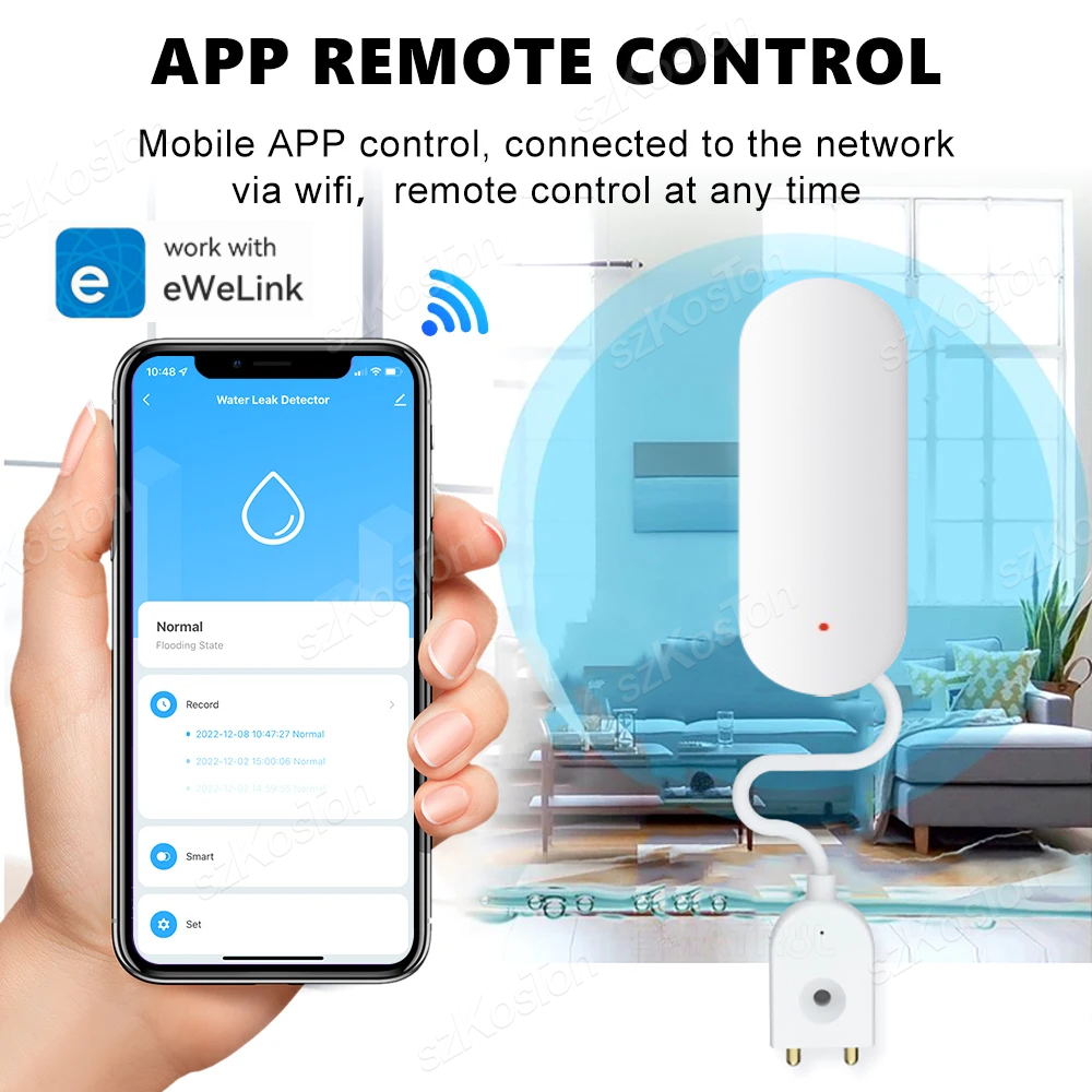Detector de fugas de agua por aplicación eWeLink, Sensor de fugas Zigbee inteligente para el hogar, protección de seguridad, funciona con asistente de Casa Zigbee Gateway