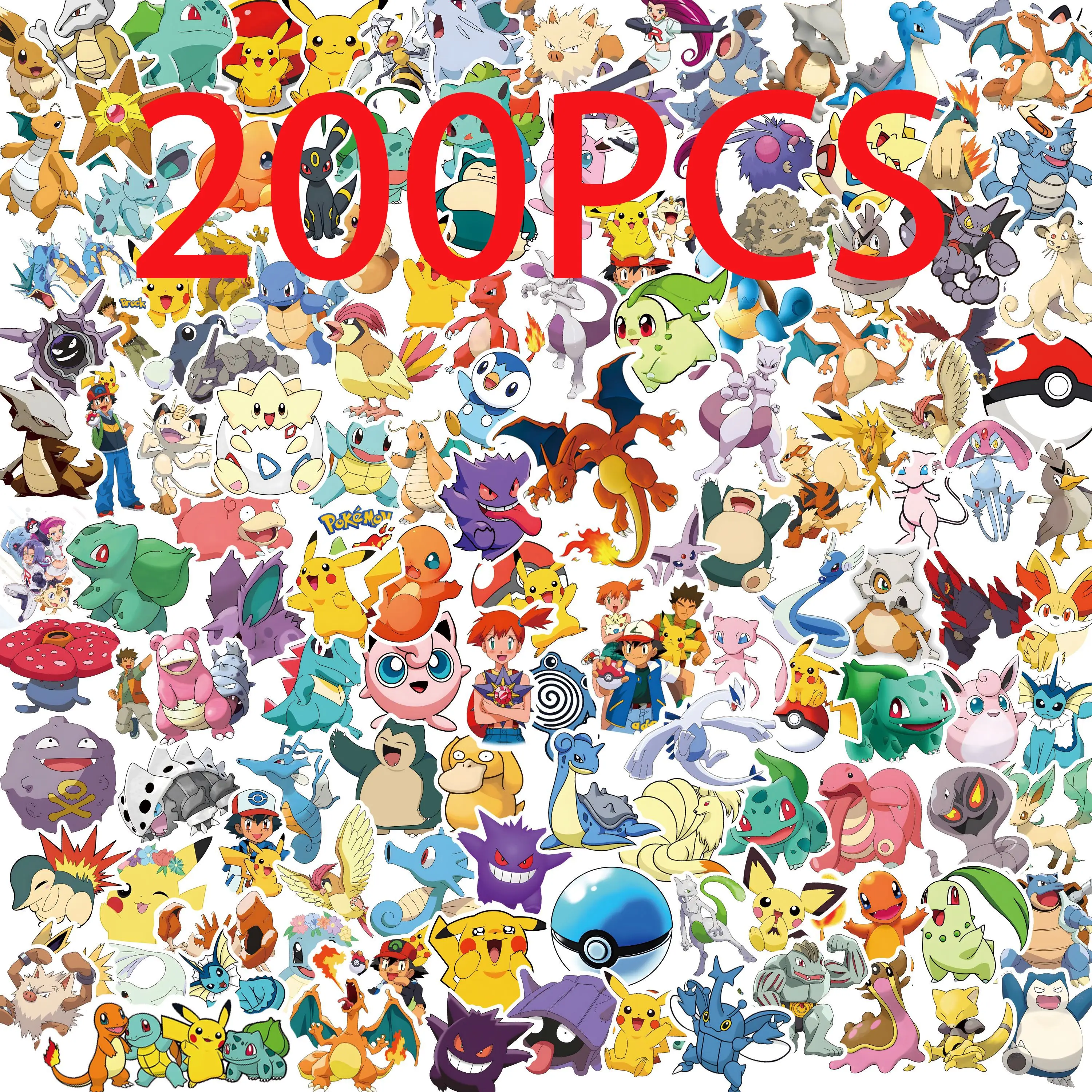50/100/200 pezzi Pokemon Anime adesivi Pikachu Kawaii adesivo laptop valigia skateboard chitarra telefono cartone animato regalo per bambini giocattoli