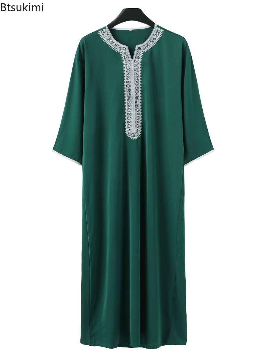 新 2025 イスラム教徒のファッションアバヤ男性パッチワーク刺繍ロングローブサウジアラブカフタン男性 Jubba トーブイスラムモロッコアバヤ