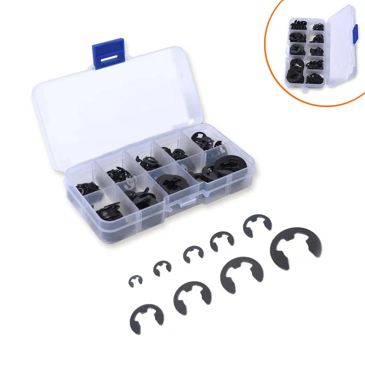 Assortimento di rondelle E-Clip per anello elastico di fissaggio in acciaio inossidabile nero da 120 pezzi per fissaggio albero M1.5-M10
