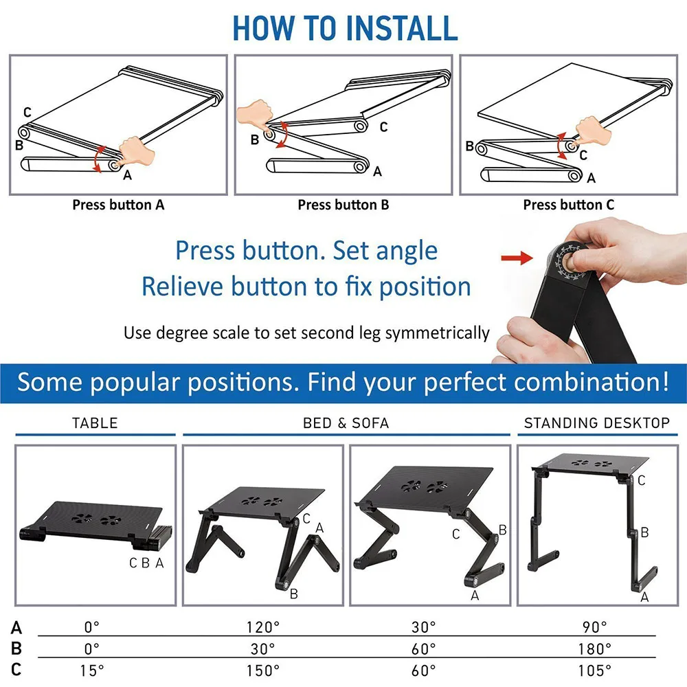 Lüfter Laptop Schreibtisch tragbar verstellbar faltbar Computer Schreibtische Notebook Halter TV Bett PC Lapdesk Tischst änder mit Mauspad