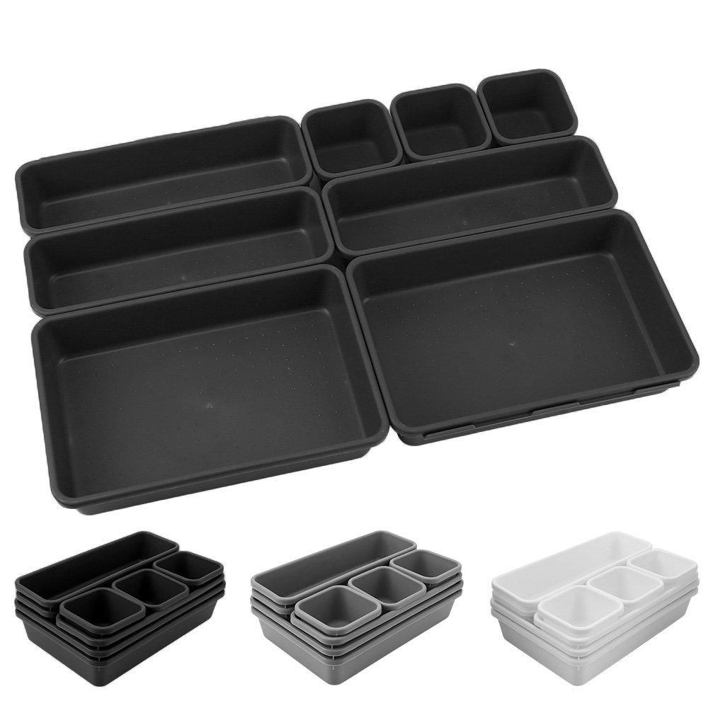 8 unid/set cajón de almacenamiento caja de almacenamiento artículos diversos soporte de joyería caja organizadora de maquillaje cocina baño bandejas de almacenamiento cubierta de armario