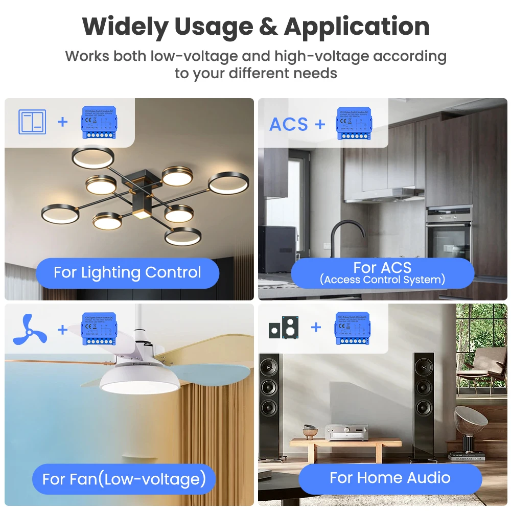 AVATTO-Disjuntor universal de contato seco inteligente, módulo de comutação, funciona com Alexa, Google Home, Wi-Fi, ZigBee, DC 24-32V, CA 100-240V
