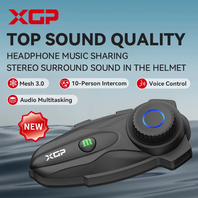 XGP-X10 intercomunicador Bluetooth para motocicleta inalámbrico BT 5,3 dispositivo de comunicación intercomunicador para casco adecuado para intercomunicador de 10 conductores