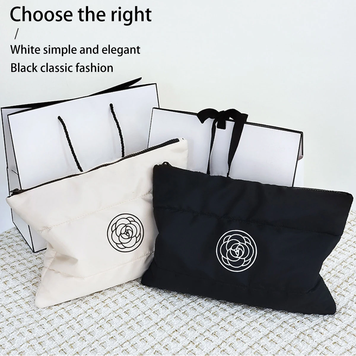 Borsa per il trucco a mano in cotone camelia brezza floreale Borsa per il trucco portatile di grande capacità e alto livello estetico Borsa da toilette da viaggio