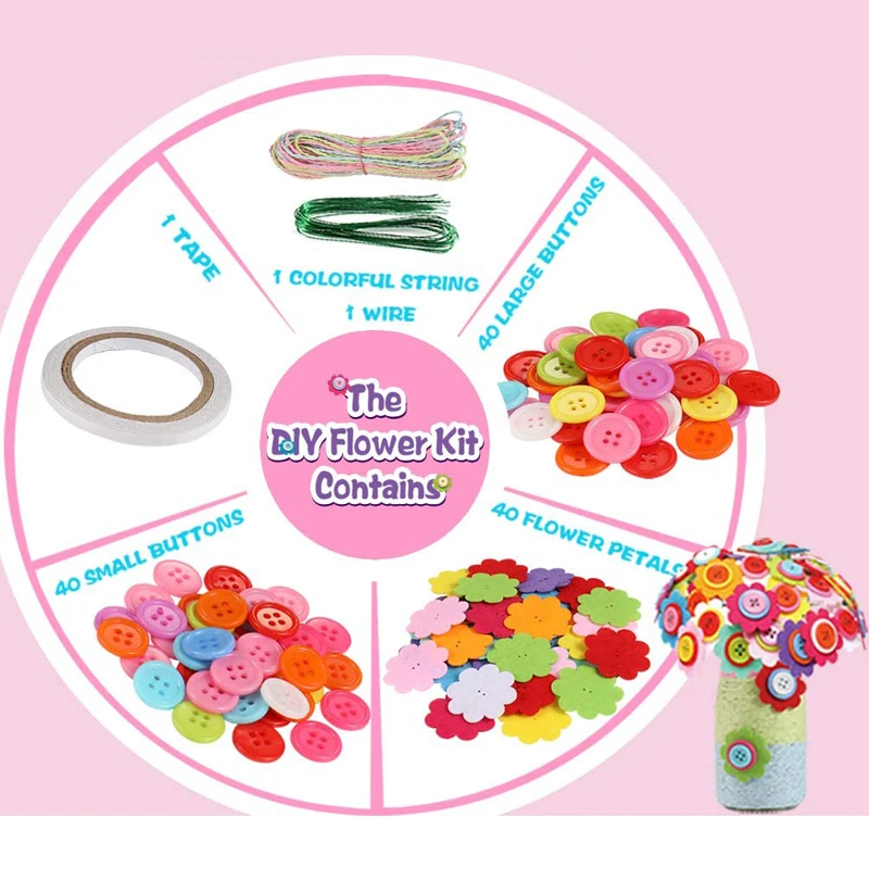 DIY ปุ่มช่อดอกไม้ Handmade ของขวัญตกแต่งห้องดอกไม้หัตถกรรมชุดของเล่นสร้างสรรค์เด็กทําช่อดอกไม้ Art Project กิจกรรมของขวัญ