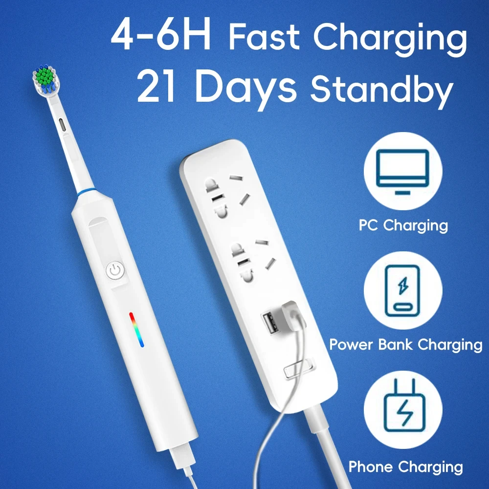 Intelligente rotierende elektrische Zahnbürste, wiederaufladbare rotierende Zahnbürstenköpfe, kompatibel mit Oral B Ersatzbürstenköpfen