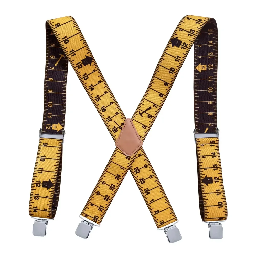 Tirantes resistentes para hombres, trabajo, 5cm de ancho, espalda en X, 4 Clips fuertes, cinta métrica, patrón, regla, tirantes, pantalones, tirantes, correa, cinturón