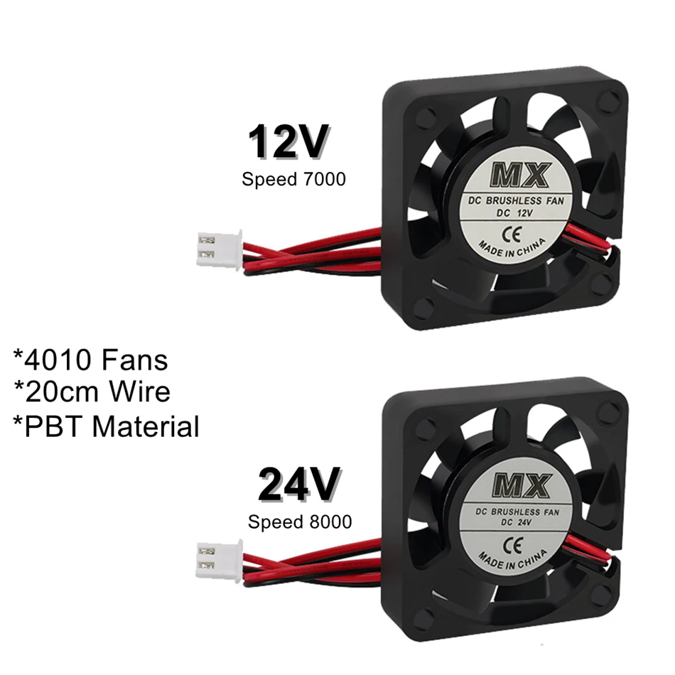 4 個 4010 24 V & 12 V 冷却ファン 3D プリンタ用、DC 2Pin 40X40X10mm 油圧ベアリングブラシレス 3D プリンタ冷却ファン