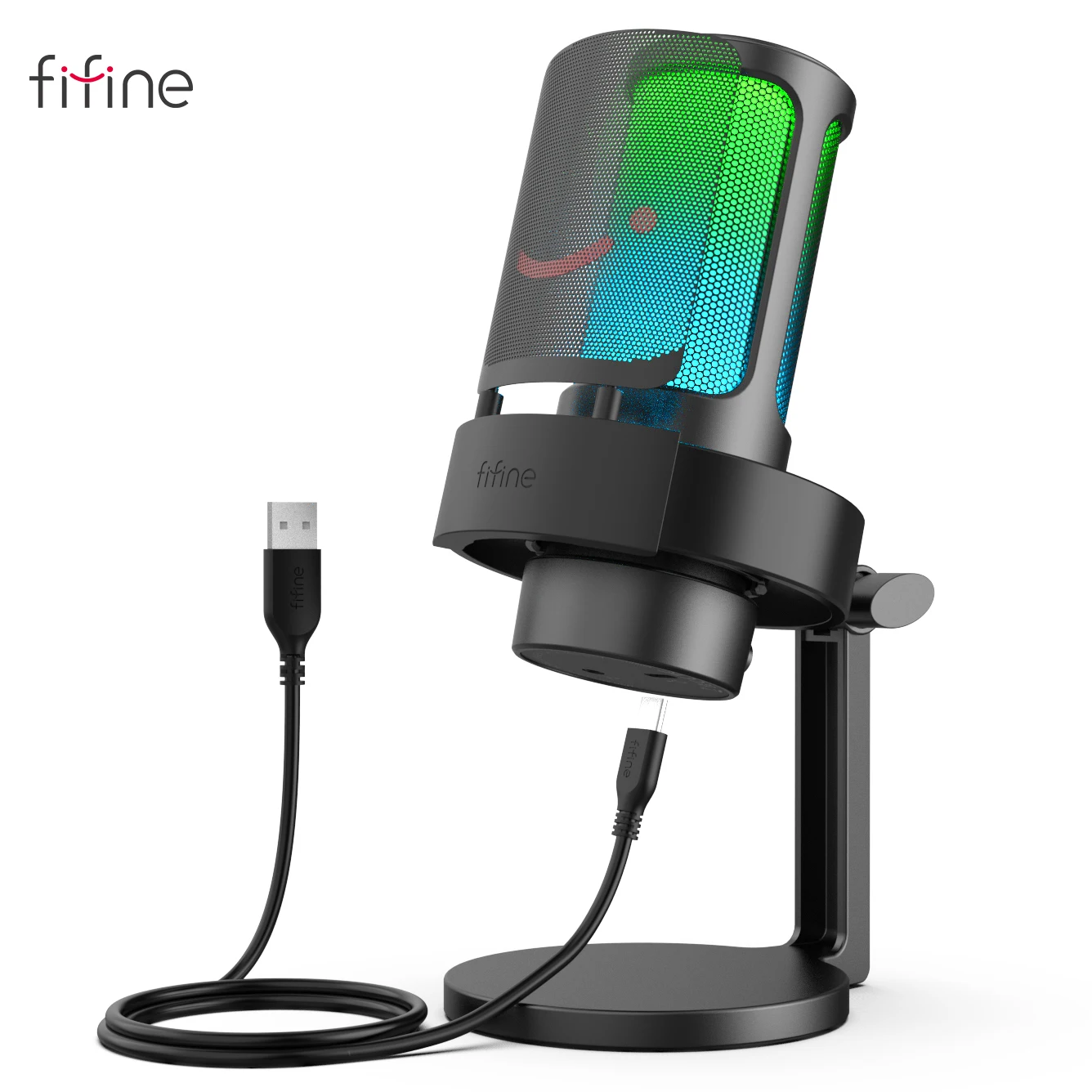 USB-микрофон FIFINE для записи и потоковой передачи на ПК и Mac, выход для наушников и кнопка сенсорного отключения, микрофон с 3 режимами RGB -A8