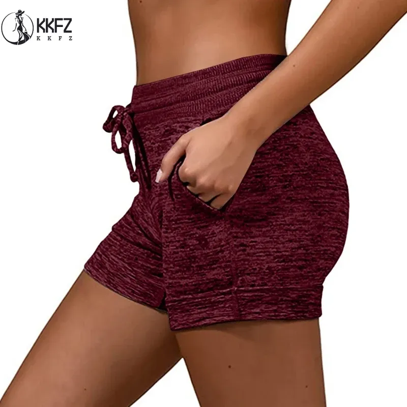 Short ajusté à taille élastique pour femme, vêtements solides, poche inclinée, proximité Wstring, décontracté
