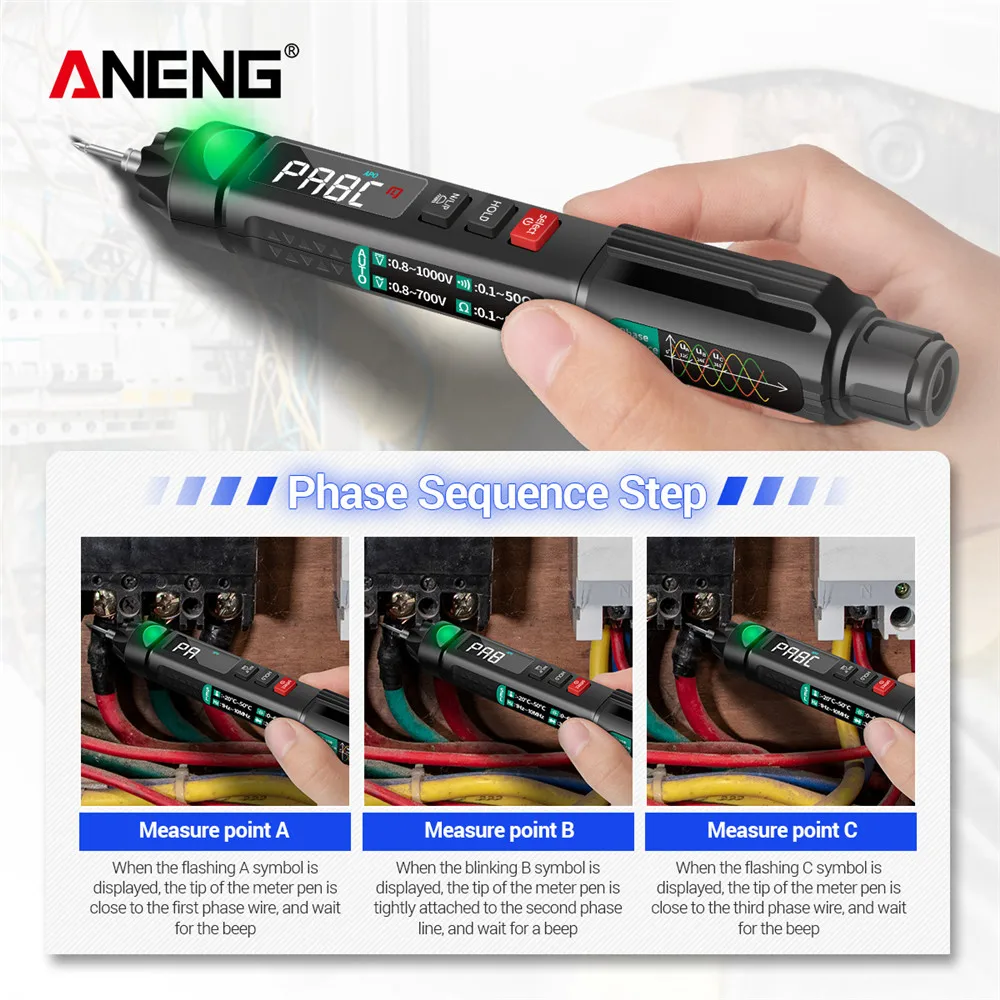 ANENG A3008 multímetro Digital Auto inteligente Sensor pluma probador 6000 recuentos medidor de voltaje sin contacto multímetro polimetro