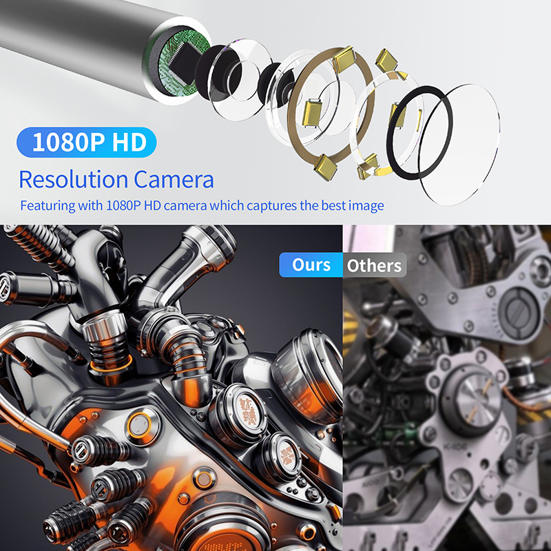 360° Two-Way Rotary Articulating Endoscope Camera HD 1080P 6.4mm Car Inspection Borescope Industrial Endoscope 4.3 inch Display