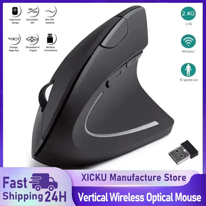 Vertikale Maus, ergonomisch, 2,4 GHz, kabellos, optische Mäuse, 3 einstellbare DPI, 800/1200/1600, 6 Tasten, für Laptop, PC, Computer, Desktop