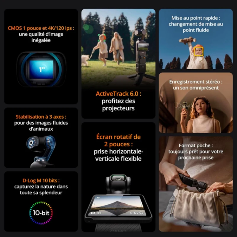 【Nave da UE】DJI OSMO POCKET 3 Combo ActiveTrack 6.0 Estabilização de 3 eixos D-Log M ColorOSMO POCKET 3 de 10 bits