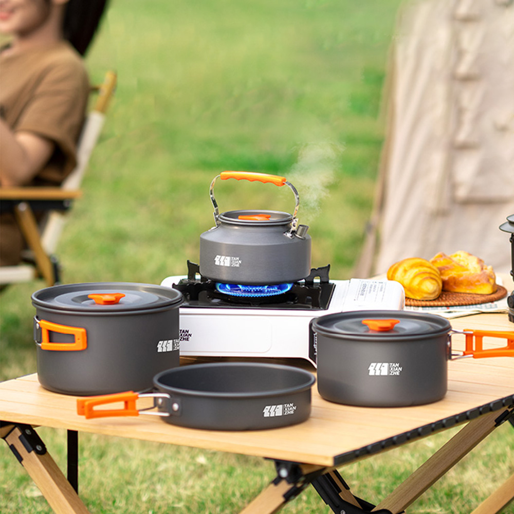 TXZ Camping Outdoor Foldable Cookware Set Pot Boiler Water Kettle Frying Pan Soup Pot Fire Starter Storage Transition Accessory