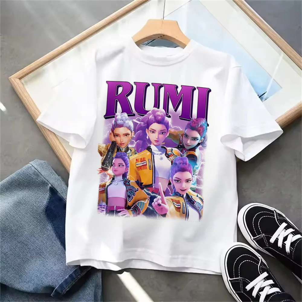 Verano 2025 nueva camiseta KPop Demon Hunters para niños y niñas, ropa para niños, camiseta informal de manga corta con cuello redondo