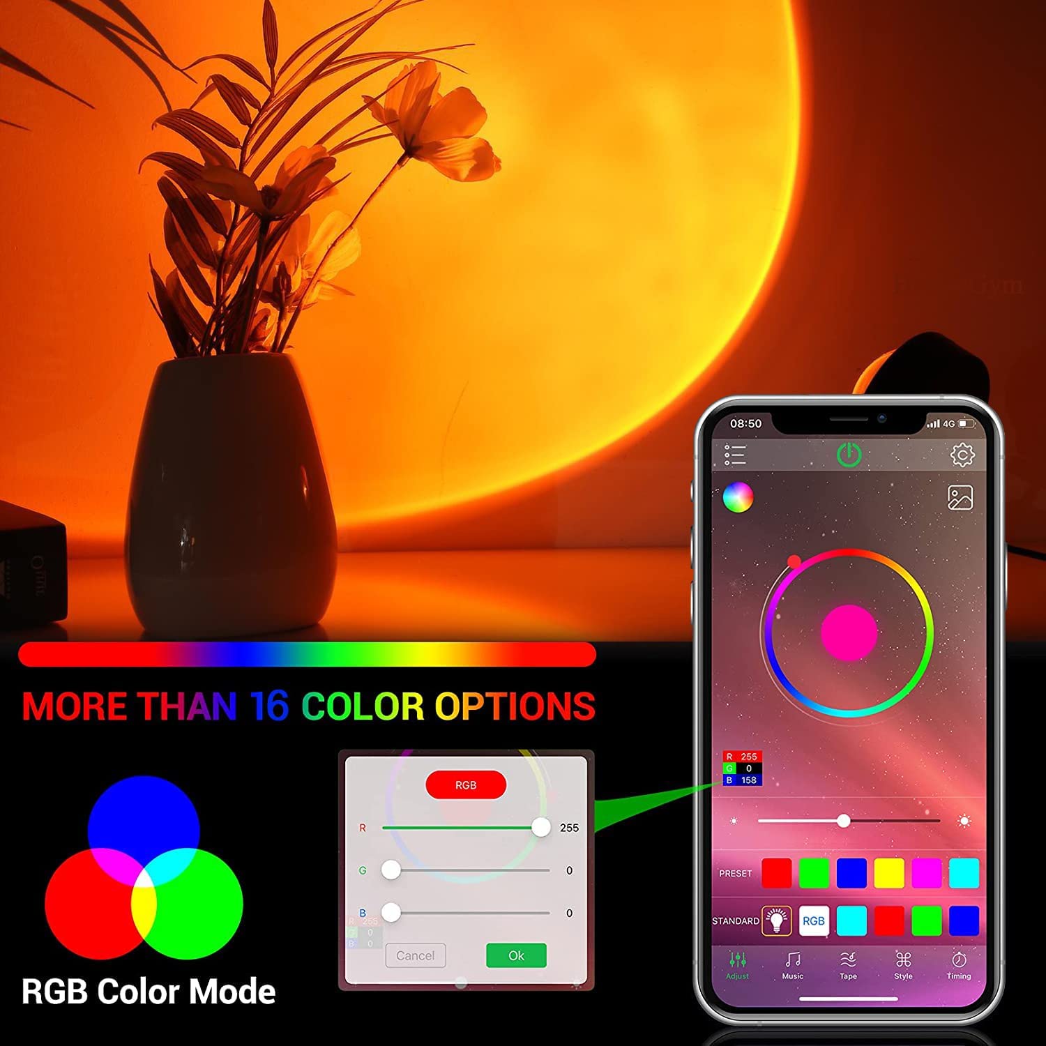 Inteligente bluetooth luz da noite arco-íris pôr do sol lâmpada do projetor para casa café loja fundo decoração da parede atmosfera candeeiro de mesa